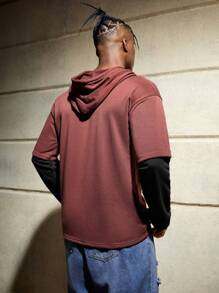 ROMWE MEN Batman X ROMWE Các bạn Đồ họa chữ và số Dây rút Hoodie - Rỉ Nâu - Xem 2