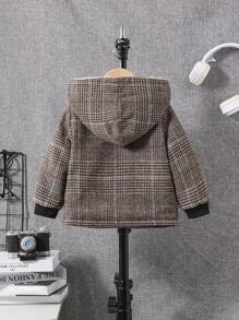 SHEIN 嬰兒男孩1入組格子毛絨襯裡連帽毛織品外套 - 彩色 - 查看 2