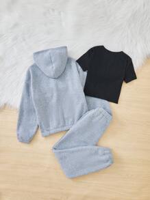 女大童素色連帽衛衣和運動褲&T恤 - 彩色 - 查看 2