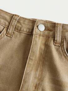 SHEIN Girlism Teen Girls Cat Whisker Flare Leg Jeans - Brown - View 3