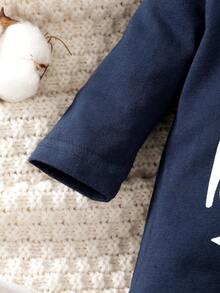 Đứa bé trai Đồ họa Chữ cái Áo liền quần & Mũ - Màu xanh hải quân - Xem 4