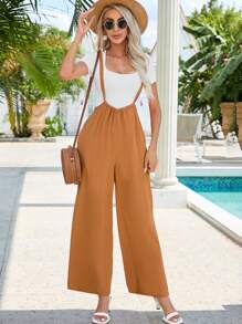 純色闊腿吊帶褲（無T恤） - 橘色 - 查看 1