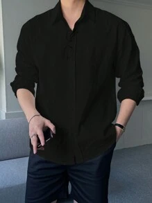 DAZY Men Solid Button Up Shirt, Fall Clothes Long Sleeve Men Shirt Business Attire