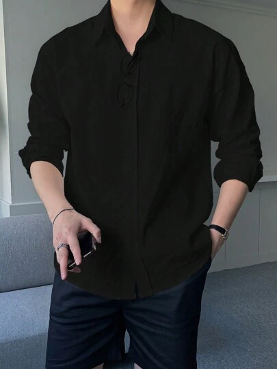 DAZY Men Solid Button Up Shirt, Fall Clothes Long Sleeve Men Shirt Business Attire