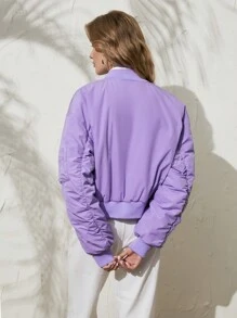 Anewsta Áo khoác đệm tay nhún có khóa kéo - Màu tím - Xem 3