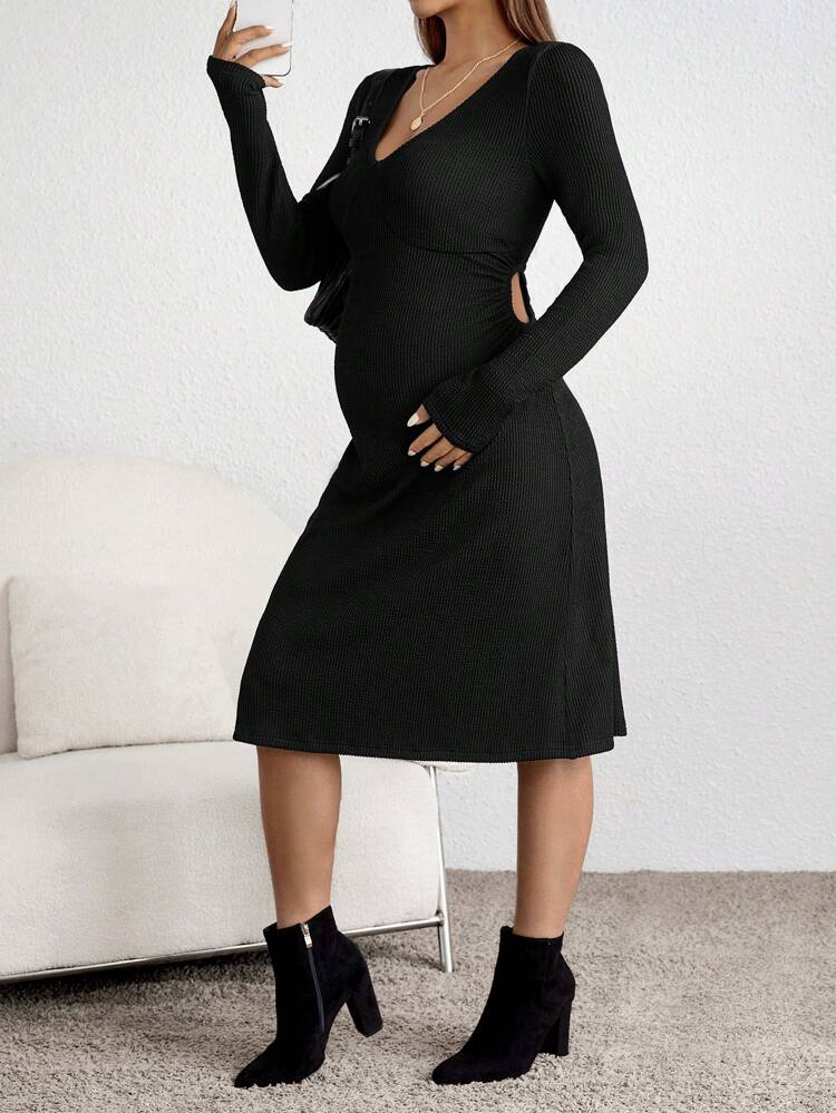 Maternity Solid Cut Out Waist Dress