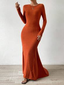 Allurite Tie Backless Ruched Maxi Dress - Rust Brown - View 5