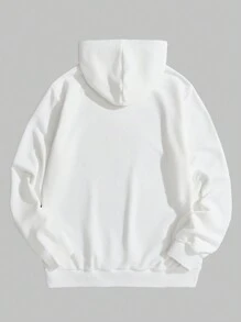 ROMWE MEN Prep 男士鷹和字母圖案束帶帽衫 - 白色 - 查看 2