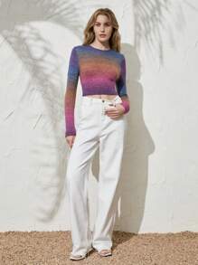 SHEIN Unity 渐变色短款针织套头衫，秋冬款 - 彩色 - 查看 8