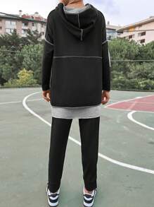 EURMUSE Letter Patched Drop Shoulder 2 In 1 Sweatshirt & Pants - Black - View 2