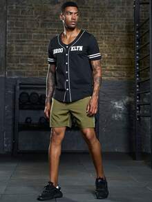 Manfinity Sport Corelite Nam Băng tương phản Eo dây rút Quần short thể thao - xanh quân đội - Xem 4