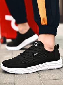 男士運動鞋時尚休閒跑步鞋輕便耐磨透氣防滑百搭 - 黑與白 - 查看 1