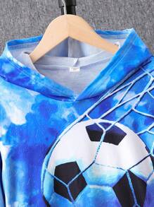 SHEIN Tween Boy Soccer Print Hooded Neck Sweatshirt - Blue - View 5