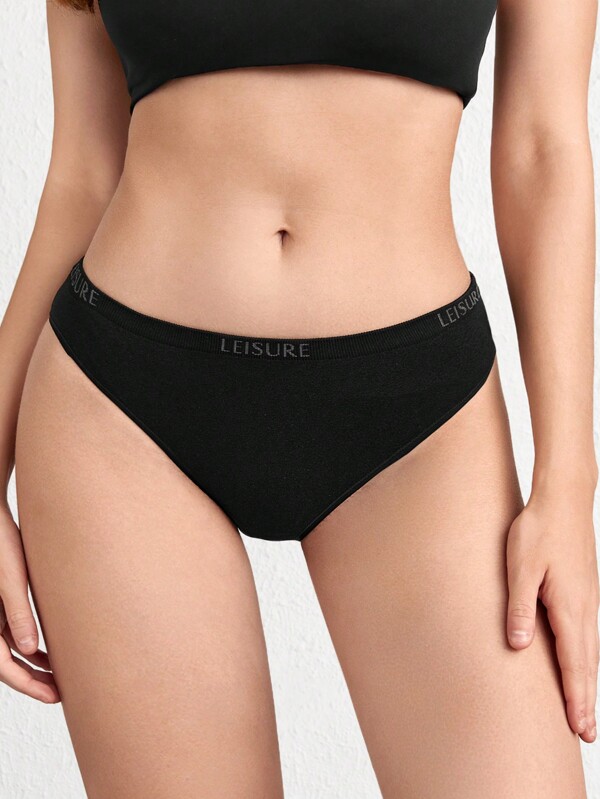 Ocili Ocili Leisure Extremely Stretchy Seamless & Skin-Friendly Mid-Rise Comfortable Solid Letter Thong-Black