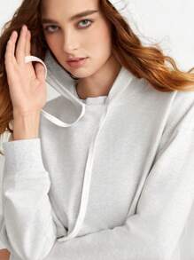 Ocili 袋鼠口袋落肩袖抽繩連帽休閒服上裝 - 灰色 - 查看 3