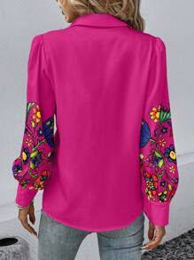 EMERY ROSE 花卉印花正面鈕扣襯衫 - 玫紅色 - 查看 2