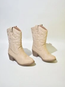 Botas Vaqueras Para Niños Para Niñas - Beis - Ver 4