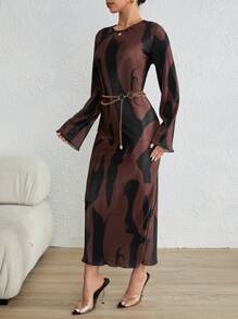 Firerie Graphic Print Bodycon Dress Without Belt - Coffee Brown - View 4