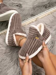 Warm Couple Heel Slip-On House Slippers, Autumn/Winter,Furry Shoes,Fluffy Slippers - Coffee Brown - View 2