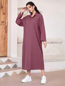 Mulvari 捲邊袖素色連衣裙 - 鏽棕色 - 查看 4