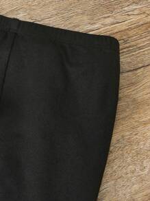 SHEIN Leap Crew Tween Girl Heart Print Ruffle Trim High Low Hem Belted Shirt & Pants - Black and White - View 4