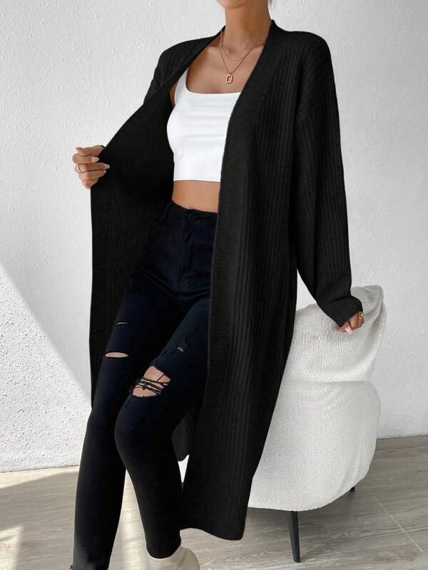 Calvaya Thả vai Mở Mặt trước Đồ đan Ribbed Áo len Duster