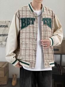 Aesthetic Post 1件寬鬆版型男士字母拼接長條紋邊下垂肩運動夾克 - 彩色 - 查看 1