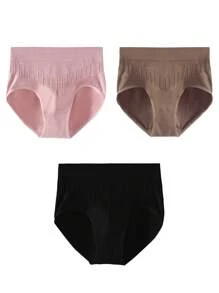 Shein Underwear&Sleepwear Basics 3 piezas Calzoncillos unicolor tejido de canalé