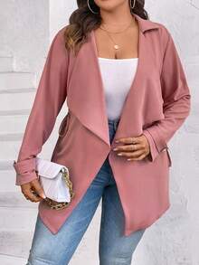 SHEIN LUNE Plus Waterfall Collar Drawstring Waist Coat - Pink - View 4