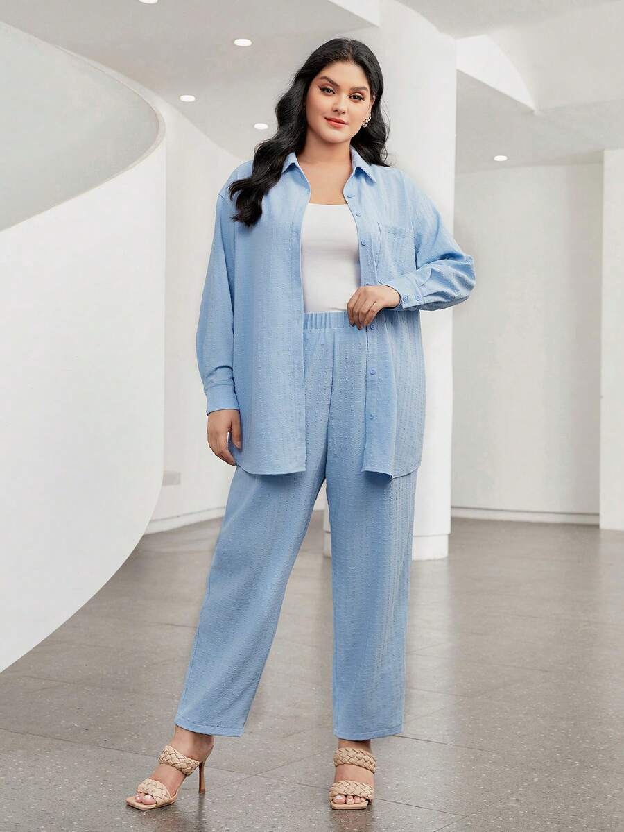 Mulvari Hơn Thả vai Áo sơ mi & Quần - Màu xanh lam - Xem 1