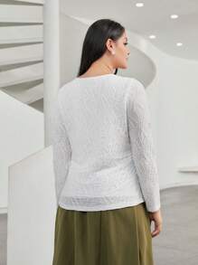 Mulvari Plus Solid Round Neck Textured Tee - White - View 6