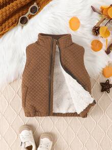 Baby Boy Zip Up Quilted Vest Jacket - Brown - View 3