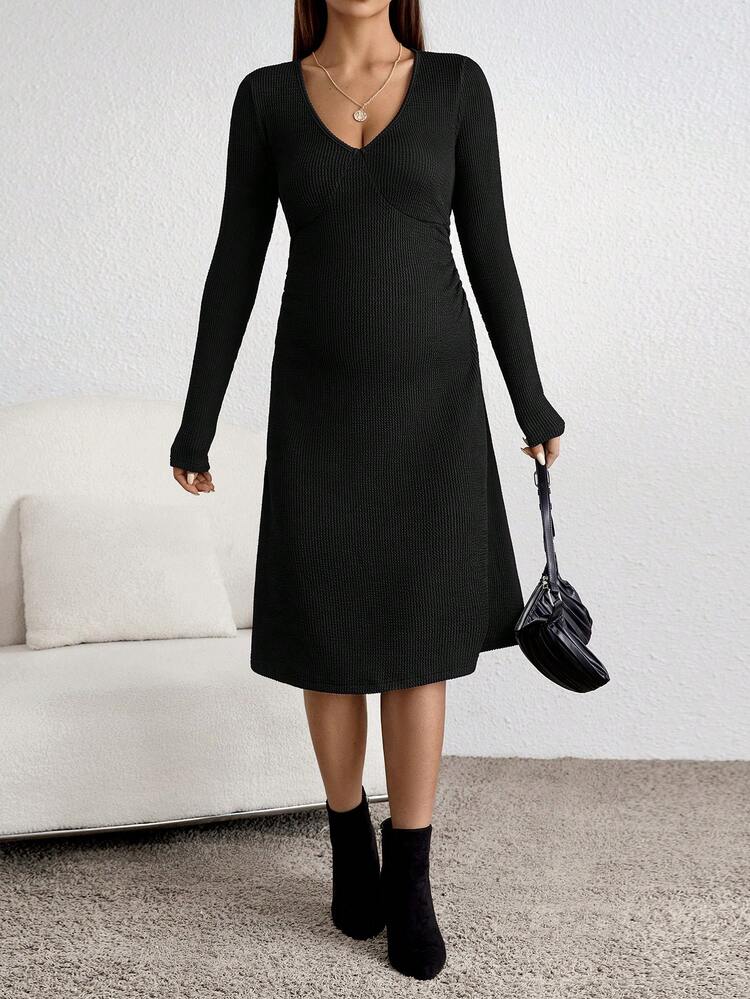 Maternity Solid Cut Out Waist Dress