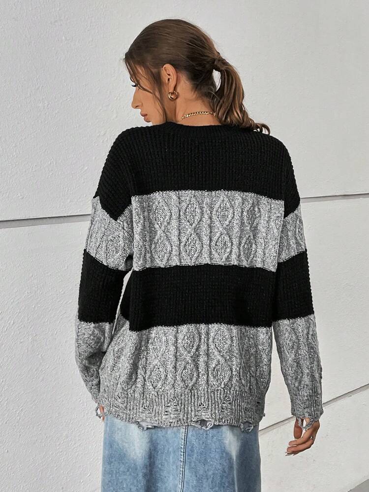 Color Block Drop Shoulder Sweater