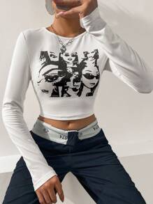 SHEIN Unity Figure Graphic Crop Tee Graphic Tees Women Tops - White - View 1