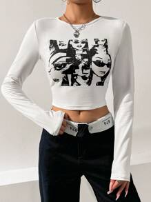 SHEIN Unity Figure Graphic Crop Tee Graphic Tees Women Tops - White - View 5