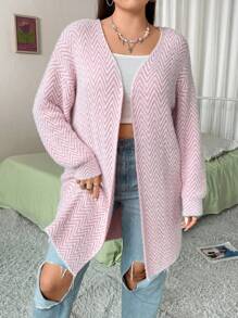 Flirla Plus Chevron Pattern Drop Shoulder Duster Cardigan - Multicolor - View 6