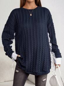 SHEIN Maternity Lace Up Side Drop Shoulder Sweatshirt, For Winter - Navy Blue - View 5