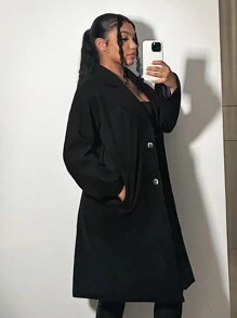 SHEIN SXY Abrigo de cuello con solapa de hombros caídos - Negro - Ver 2