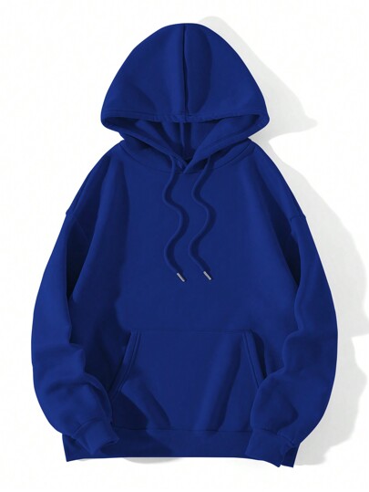 Capucha unicolor con bolsillo de canguro con cordón con forro térmico