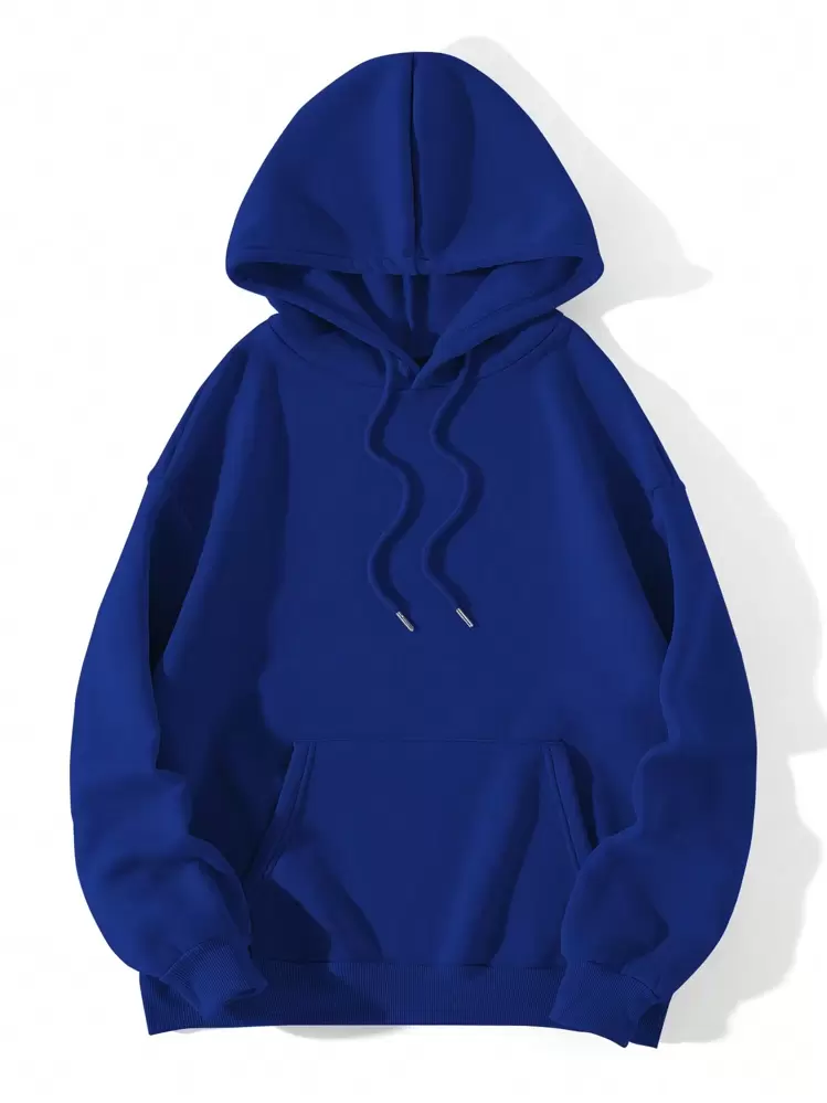 INAWLY Solid Kangaroo Pocket Drawstring Thermal Lined Hoodie,Long Sleeve Tops - Royal Blue - View 1