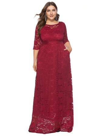 Plus Solid Lace Maxi Bridesmaid Dress