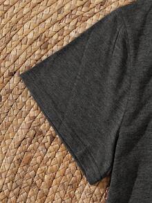 SHEIN LUNE Plus Slogan Graphic Tee - Dark Grey - View 4