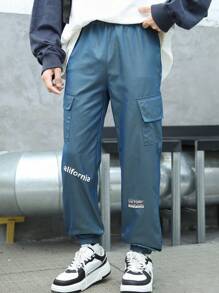 男大童字母圖案翻蓋口袋工裝褲