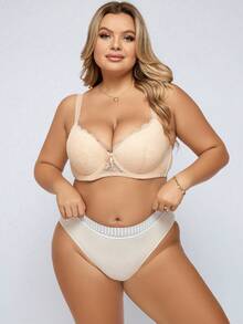 Plus Striped Tape Waist Panty - Apricot - View 7