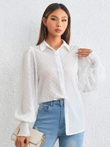 SHEIN Privé Chất rắn Nút phía trước Áo sơ mi - trắng - Xem 5