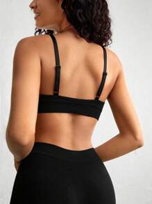 Ocili Leisure Extremely Stretchy Seamless & Skin-Friendly No Padding Comfortable Solid Letter Bra Black - Black - View 2