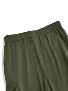Manfinity EMRG Pantalones Cargo Para Hombre Con Bolsillo Con Solapa Sólido, Cintura Con Cordón Y Tamaño Grande