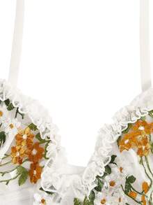 Set de lencería con aro ribete en forma de lechuga con malla con bordado - Multicolor - Ver 3