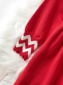 SHEIN 女小童條紋飾邊彼得潘領娃娃毛衣洋裝 - 紅色 - 查看 5